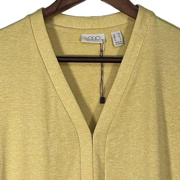 LOGO Lori Goldstein Topper Cardigan Sweater Women Size XS Yellow Hi-Lo Hem - Picture 3 of 16